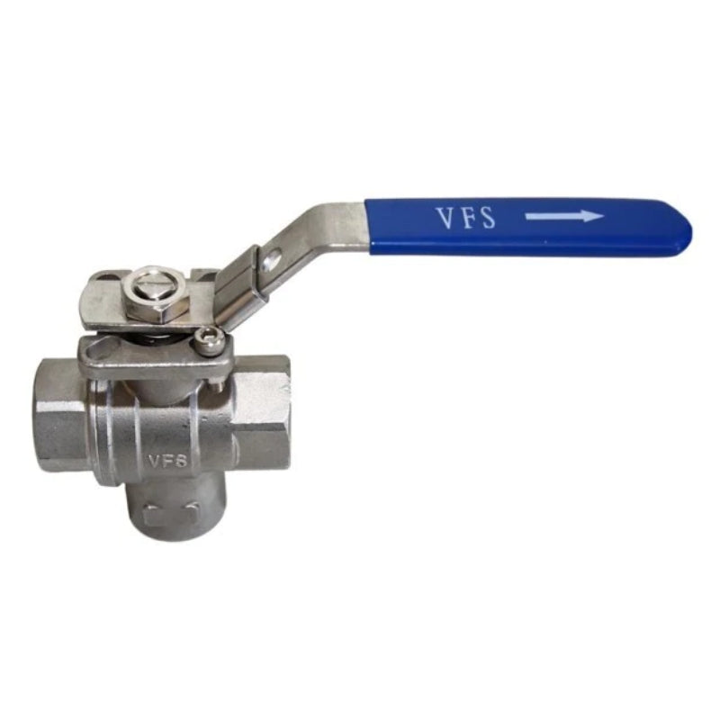 3-WAY BALL VALVE ‘T’ PORT Bottom Entry Chrome Plated Brass